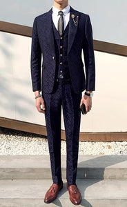 3 Pieces Mens Suit With Pants Teros Wedding Prom Suits for Men Red Blue Floral Jacquard Slim Fit Tuxedo 2019 Garnitur Meski