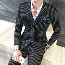 Load image into Gallery viewer, 3 Pieces ( Jacket + Vest +Pants) Mens Double-breasted Suit Fashion Striped Groom Wedding Tuxedo for Men Casual Business Suit