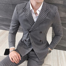 Load image into Gallery viewer, 3 Pieces ( Jacket + Vest +Pants) Mens Double-breasted Suit Fashion Striped Groom Wedding Tuxedo for Men Casual Business Suit