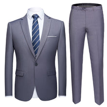 Load image into Gallery viewer, 2019 Asian Size Mens Suits Set Grey Formal Blazer pants Marriage Tuxedo male 2 Piece suit set Terno wedding mens suit slim fit