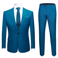 Load image into Gallery viewer, 2019 Asian Size Mens Suits Set Grey Formal Blazer pants Marriage Tuxedo male 2 Piece suit set Terno wedding mens suit slim fit