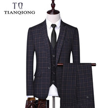 Load image into Gallery viewer, TIAN QIONG Brand 3 Pieces Men Suit 2019 Slim Fit Mens Plaid Suits Groom Wedding Suit High Quality Men&#39;s Formal Suits with Pants
