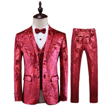 Load image into Gallery viewer, Luxury Red Paisley Floral Steampunk 3 Piece Suit Set Men Wedding Prom Dress Suits With Pants Mens Slim Fit Stage Costume Homme